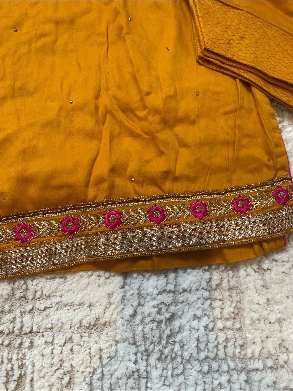 Mustard Embroidered  Women's Cotton Salwar suit with Duptta